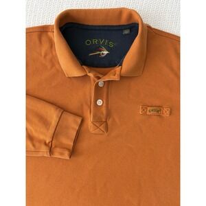 Mens Orvis Orange Thick Rugby Polo 1/4 Button Long Sleeve Shirt Size XL